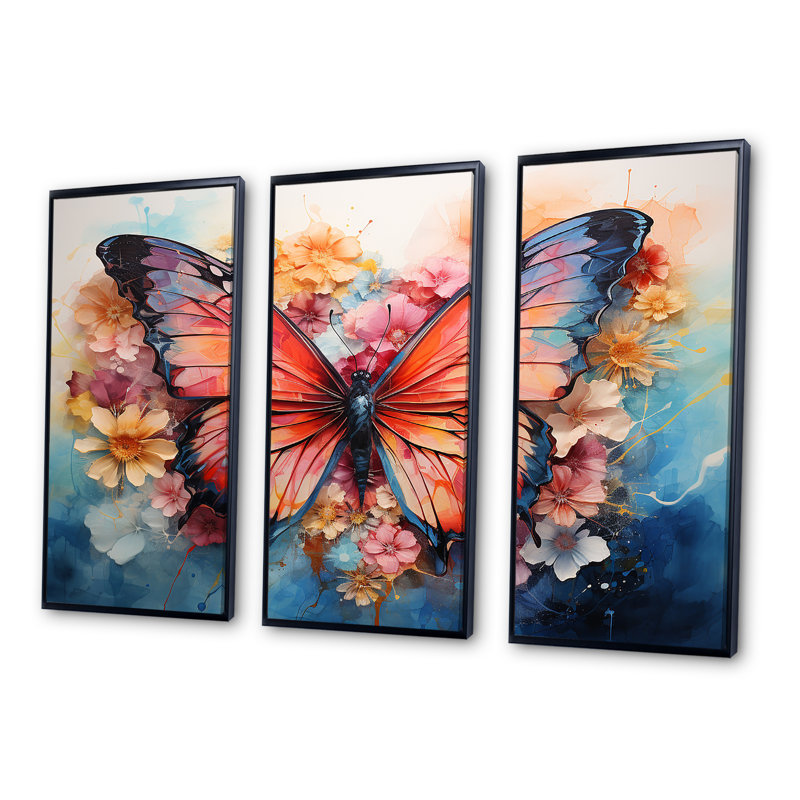 «Butterfly Abstract Auras II», ensemble d'art mural sur toile, Cadre flottant noir, H 40 po x l 60 po x P 1 po