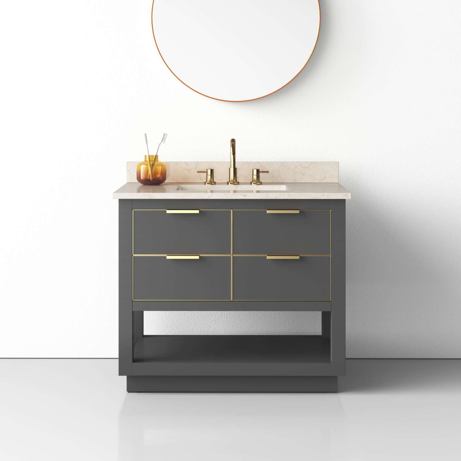 Allie 42" Single Bathroom Vanity Set, Carrara White Marble/Silver, White, 36"W