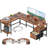 L-shaped Computer Desk With 2 Drawers & Storage Shelves, Home Office Desk With Built-in Outlets & Monitor Stand-875934288