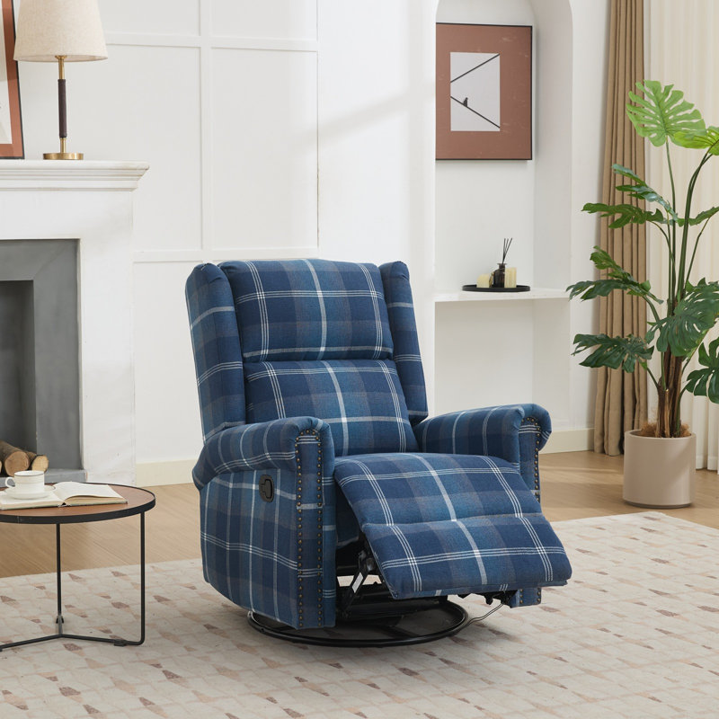 Fauteuil inclinable pivotant Jaq, Lin à carreaux bleu