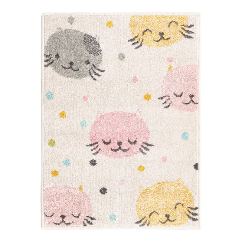 Whimsy Molly Pink/Grey/Yellow Kid Rug, Rectangle 2'2" x 2'11"