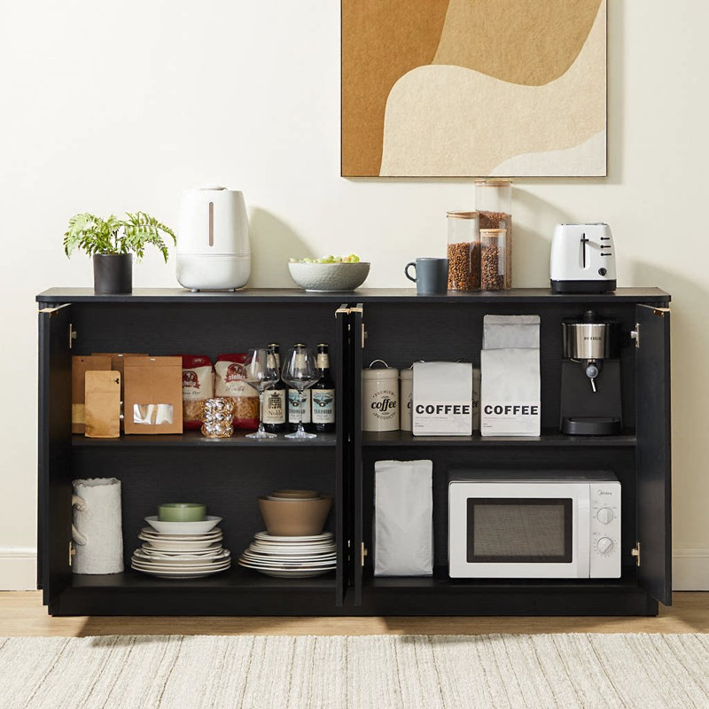 63" Curved Buffet Cabinet Sideboard With Stoarge, Black