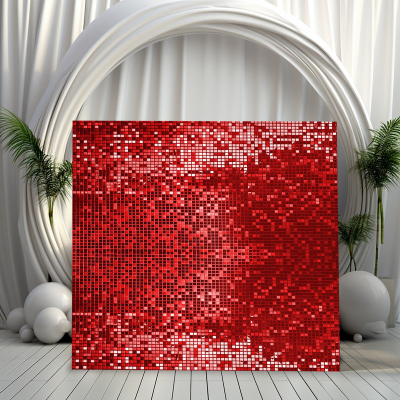 36 pièces de 6 x 6 pi paillettes chatoyantes en toile de fond de mariage, décoration de fête d'anniversaire, Rouge