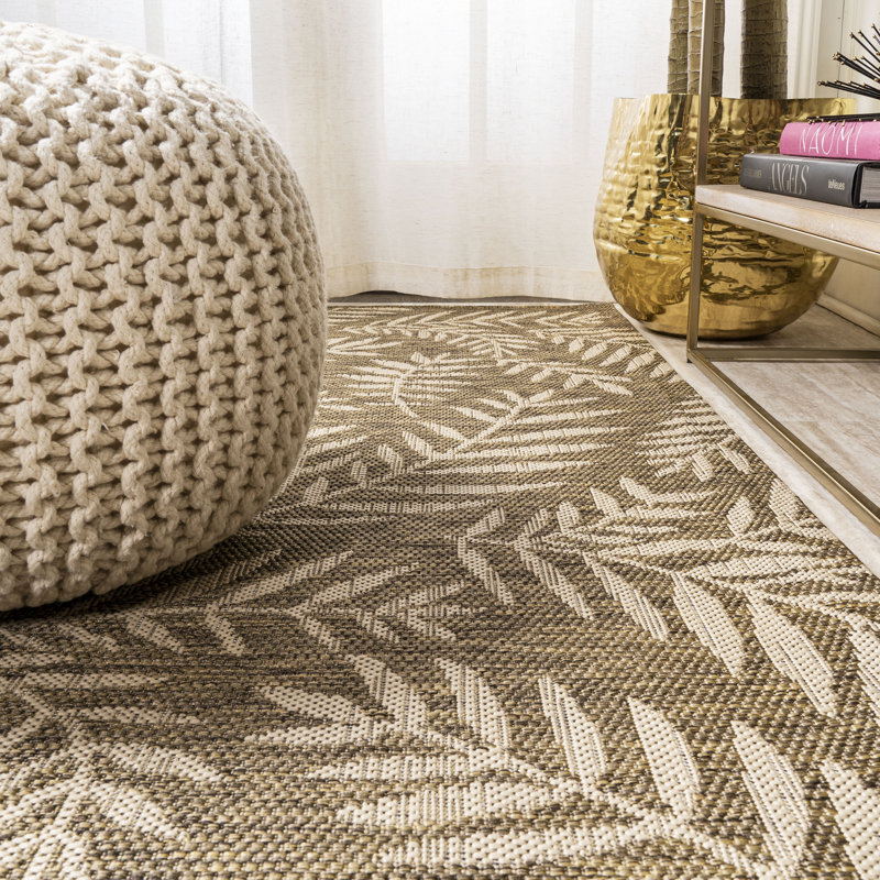Mease Nevis Palm Frond Brown/Beige Indoor/Outdoor Rug, Rectangle 7'9" x 10'
