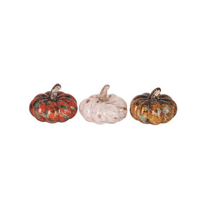 Fall Harvest Orange Pumpkin Glass Tabletop Figurine Decoration Set of 3, 3.14 Dia. inches
