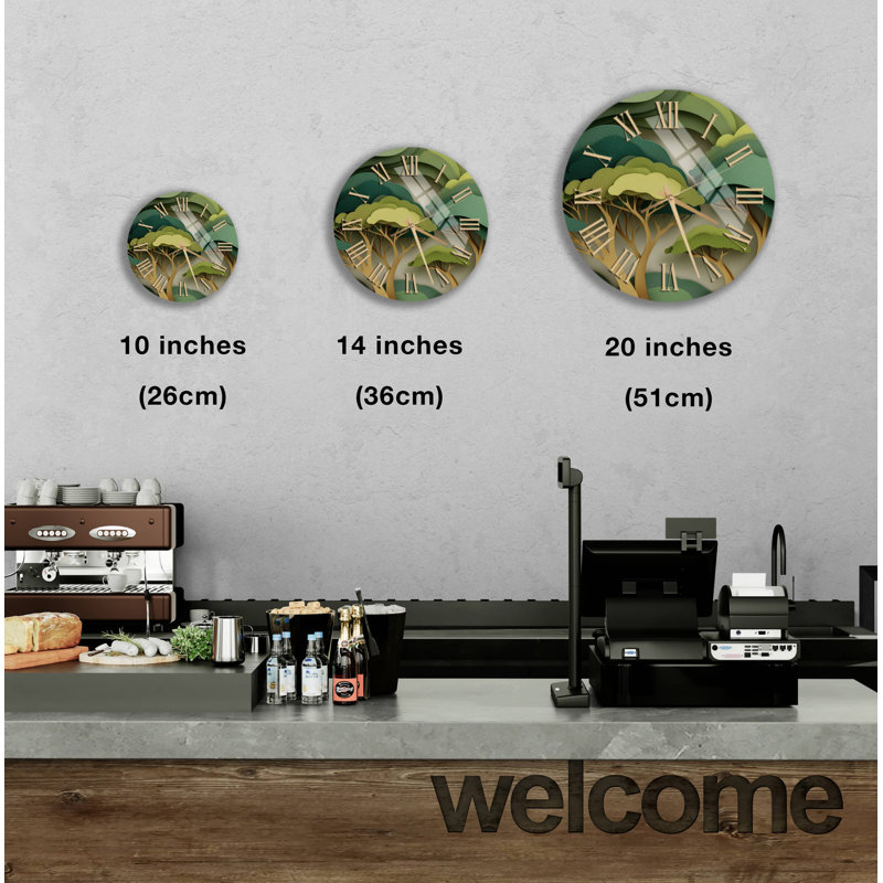 Horloge murale Modern Forest, 14 pouces, Blanc, romain