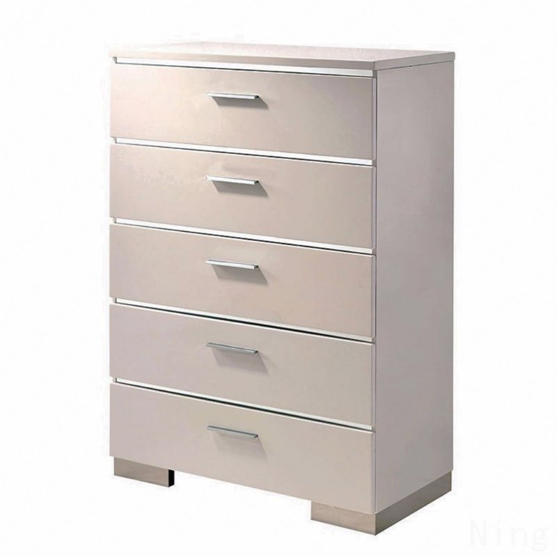 Commode 1 pièce à cinq tiroirs de style contemporain avec finition chromée ultrabrillante