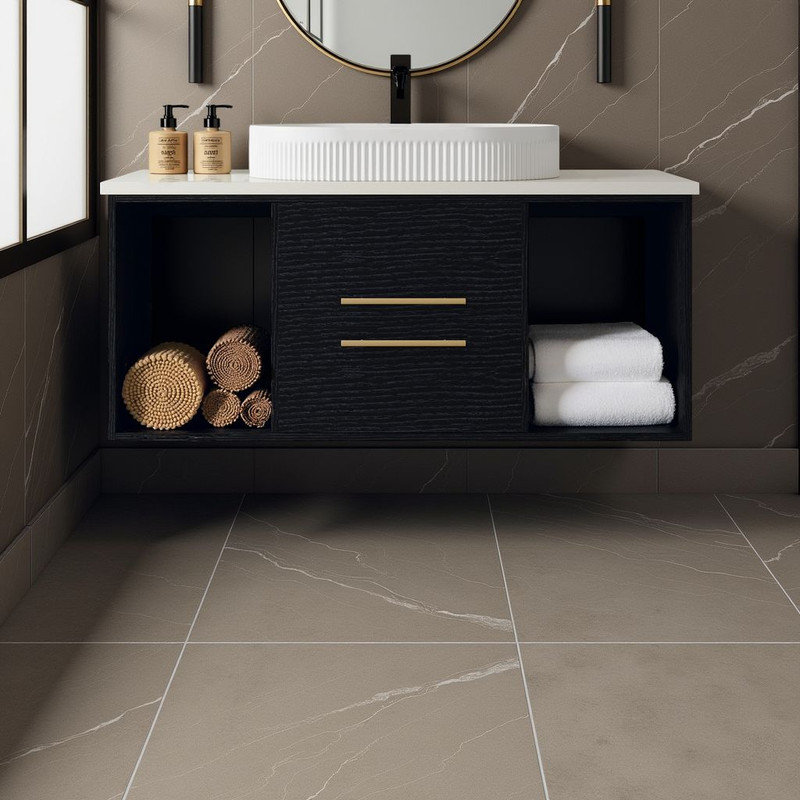 38" Wall-Mounted Vanity with Ceramic Sink - Space-Saving Floating Design?, Black