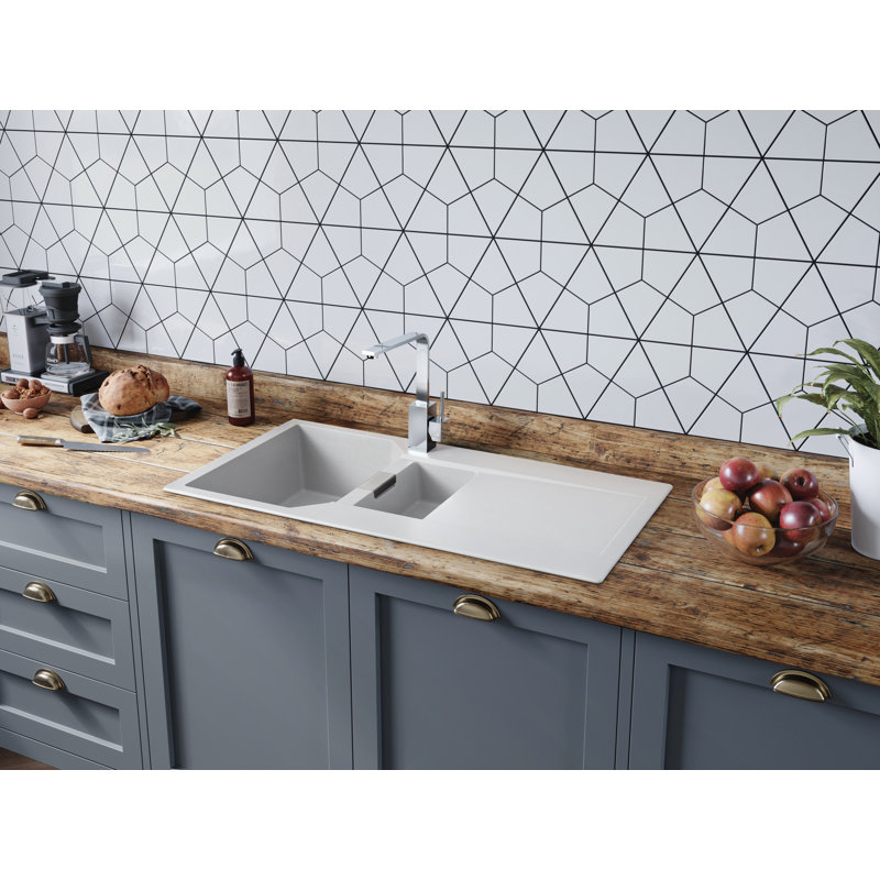 Mayon 1.5 Bowl Inset Kitchen Sink, Crystal White