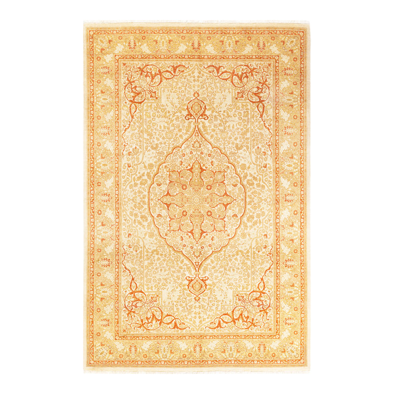 Ivory Hand-Knotted Wool Geometric 6x9 Area Rug