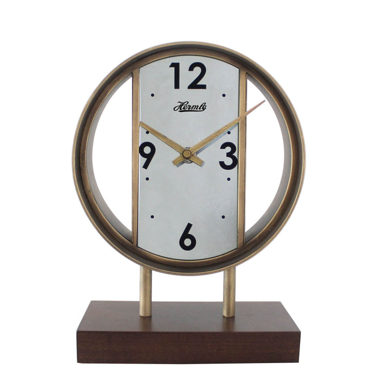 Quartz movement / Crystal Tabletop Clock in Brown Wood Gold