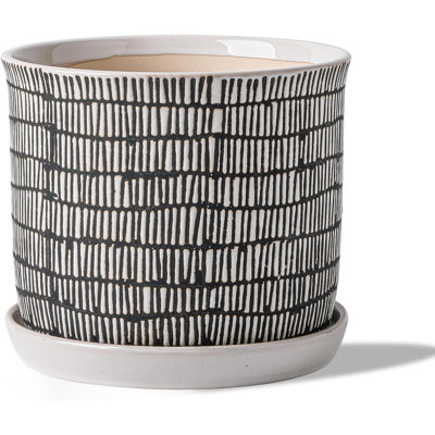 8" Ceramic Plant Pot With Drainage Hole & Saucer