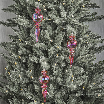 8" Shatterproof Plastic Iriddescent Finial Ornament Box of 3