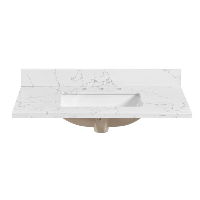Plateau de meuble-lavabo simple 36 po en pierre reconstituée avec lavabo - pour remplacement de meuble-lavabo, sans armoire