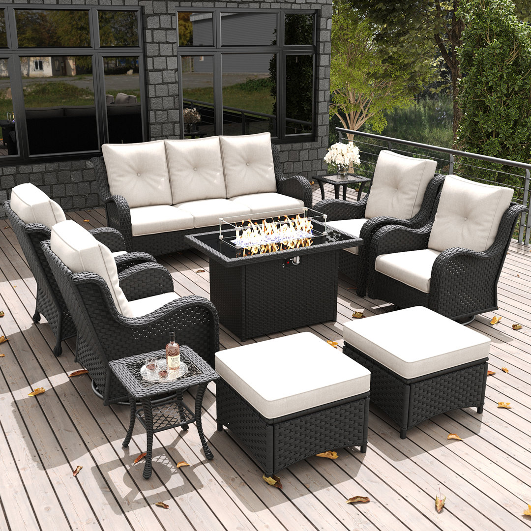 LayinSun 10 Pieces Outdoor Patio Furniture Set With 44'' Propane Fire Pit Table LayinSun Frame 