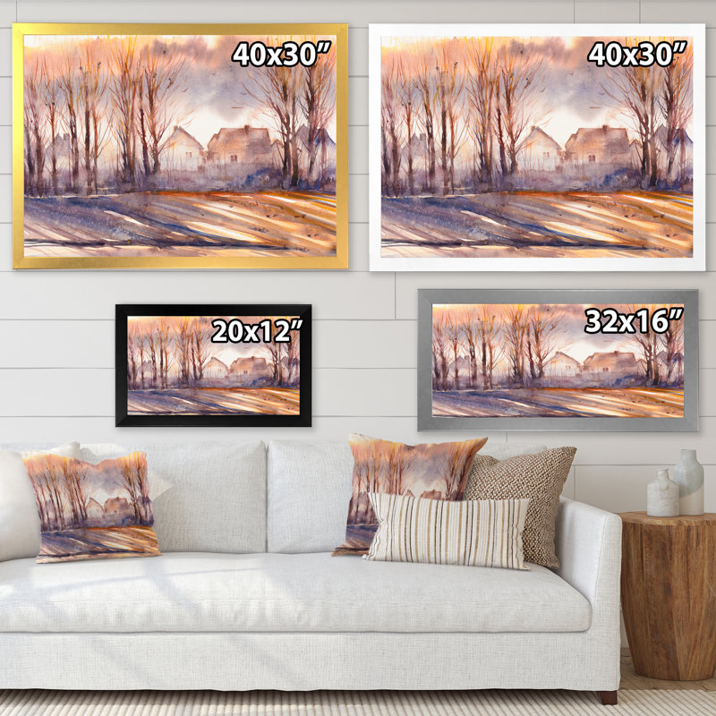 Autum, paysage avec village, arbres au premier plan - impression sur toile de campagne, L 12 po x H 20 po