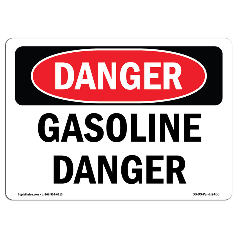 Enseigne aluminium danger d'essence 12 x 18, H 18 po x l 24 po x P 0,1 po
