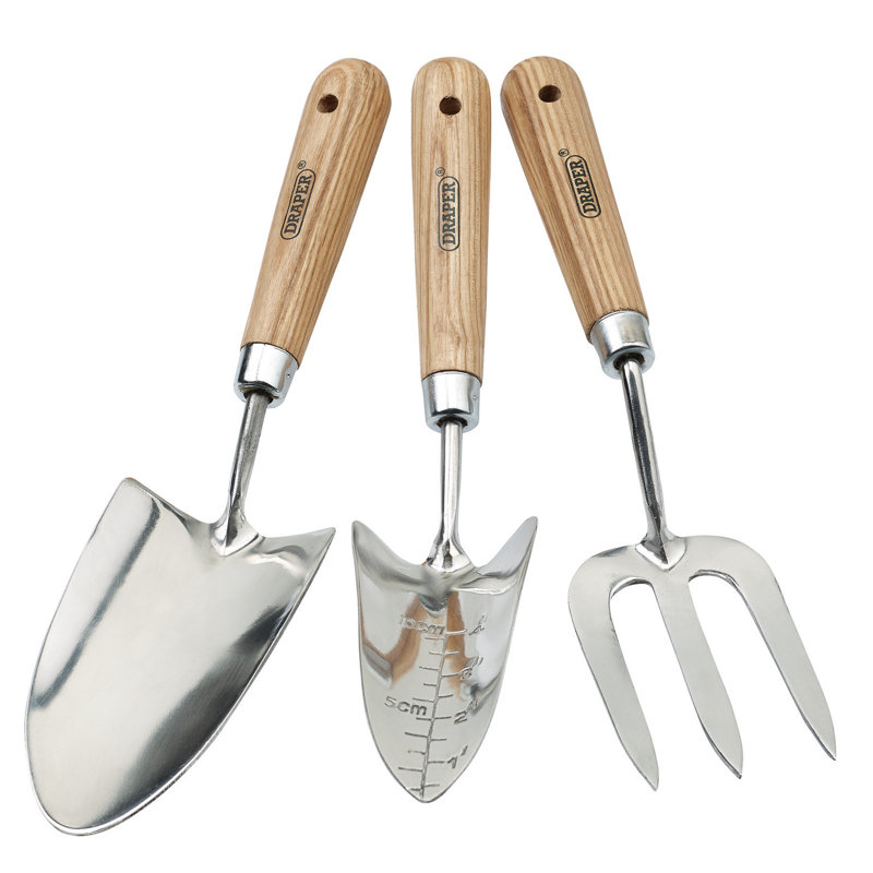 Stainless Steel Hand Fork And Trowels Set With Ash Handles 3 Piece - 9565