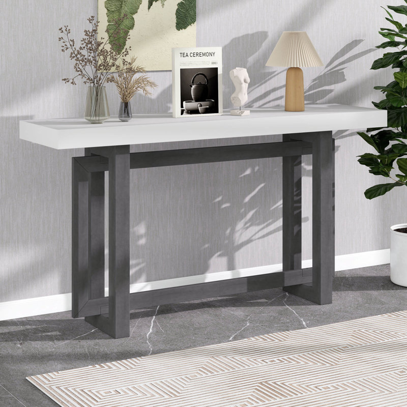 Console contemporaine avec plateau en bois, table d'entrée très longue pour hall d'entrée, couloir, salon, vestibule, couloir