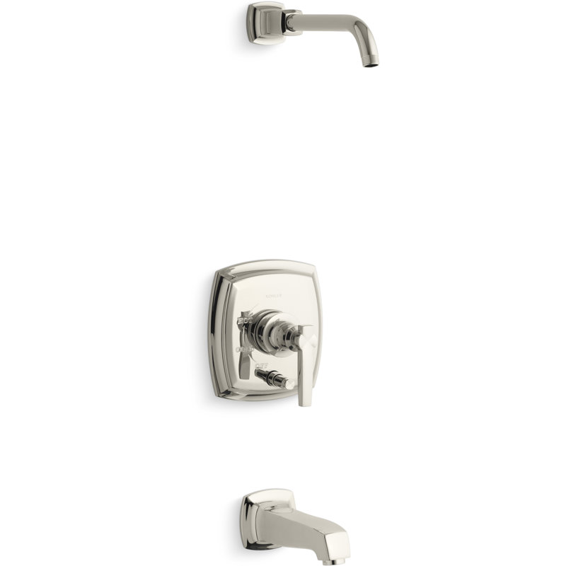 Ensemble de garniture de baignoire et douche Margauxrite-Temp avec inverseur à bouton-poussoir et poignée à levier, sans pomme de douche
