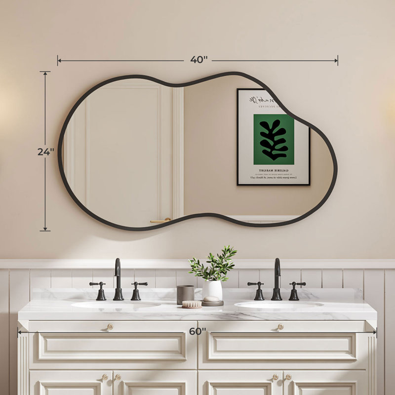 Miroir mural à cadre en aluminium ondulé asymétrique et irrégulier, 40 po x 24 po