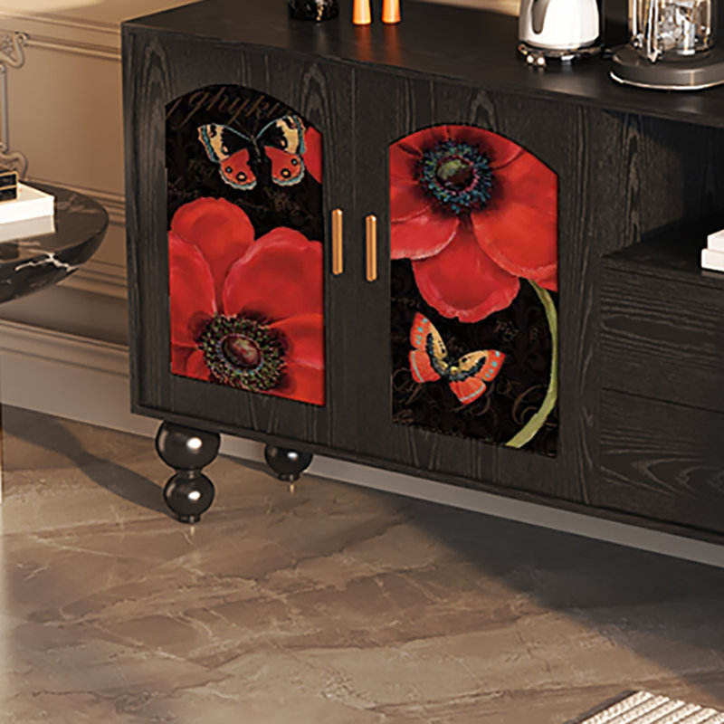 Buffet 59,1 po grande capacité, Noir / Rouge