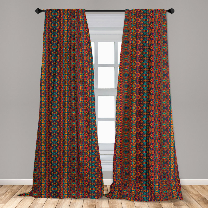African Pattern Multicolor Polyester Rod Pocket Curtain Panels, 28" x 63"