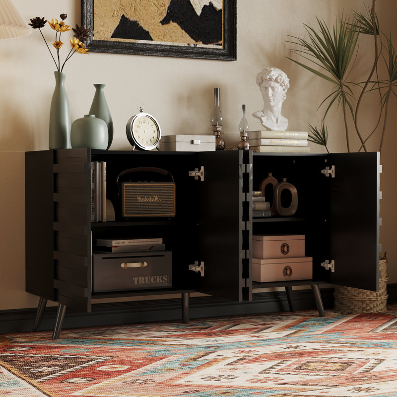 4-Door Chest With Adjustable Shelf, Black