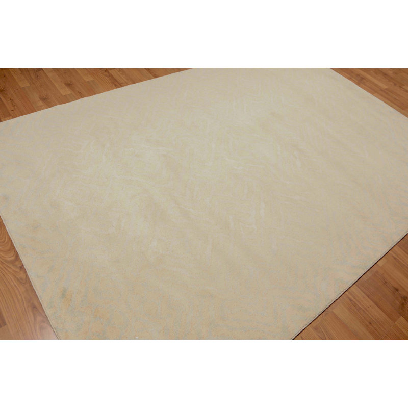 Tapis unique en laine noué à la main beige de 6 pi x 9 pi Nataisha