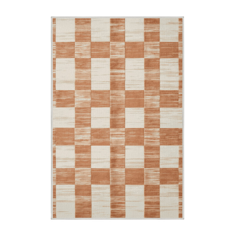 Tapis beige à carreaux lavable à la machine, Rectangle 3 pi x 5 pi