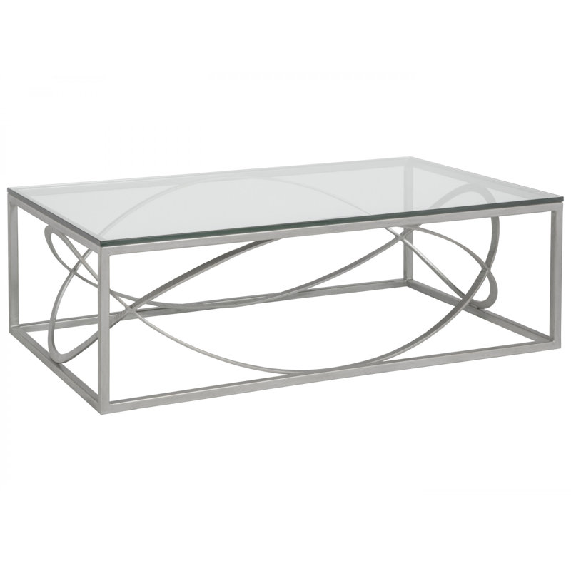 Silver Rectangular Glass and Iron Cocktail Table