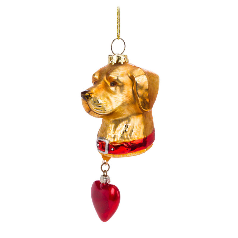 Ornement suspendu chien avec cœur, Brun