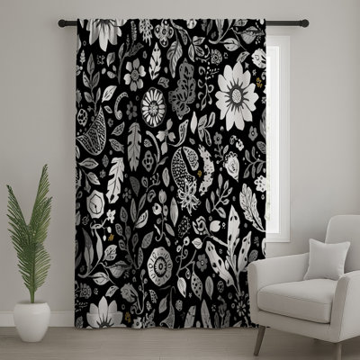 Rideaux de fenêtre à motif floral noir et blanc, voilages et voilages à motif floral - 1 panneau