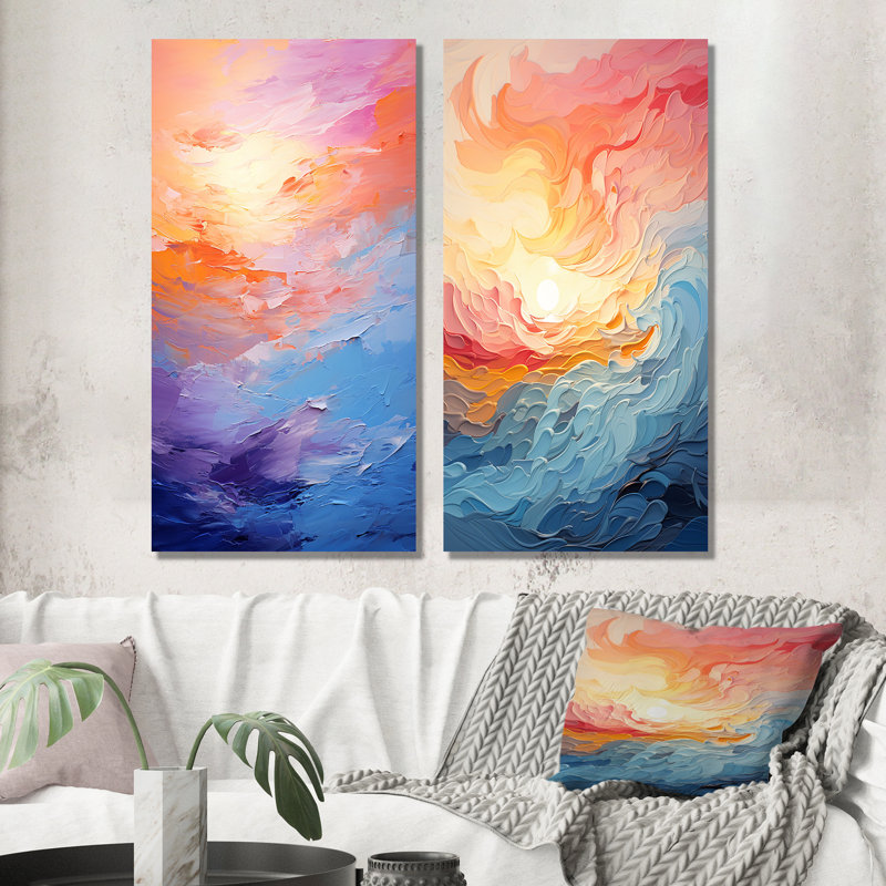«Bold Pastel Sunset», 2 pièces, Toile tendue, H 24 po x l 20 po