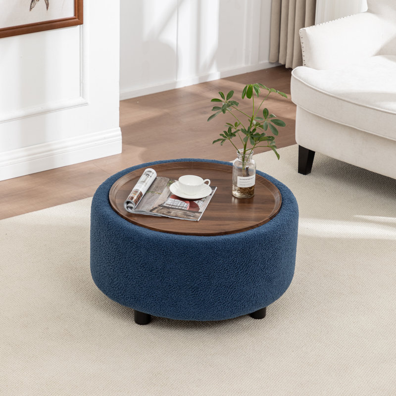 Table basse ronde avec rangement Pietsch, Bouclé bleu