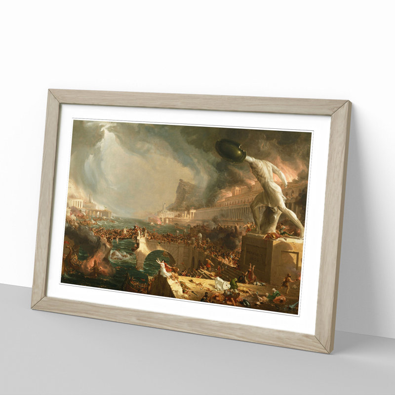Course of the Empire Destruction by Thomas Cole - Picture Frame Painting on MDF, 48cm H x 65cm W x 2cm D, Oak Framed