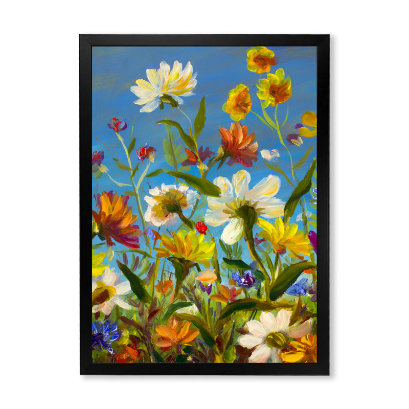 Summer Field Blooming II - peinture sur toile, Toile avec cadre photo noir, H 20 po x l 12 po x P 1 po