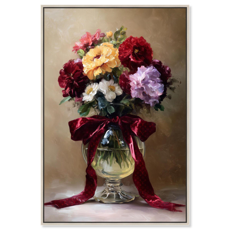 Cadeau de fleurs, reproduction d'art sur toile par Art Remedy, H 37 po x l 25 po, Cadre argenté