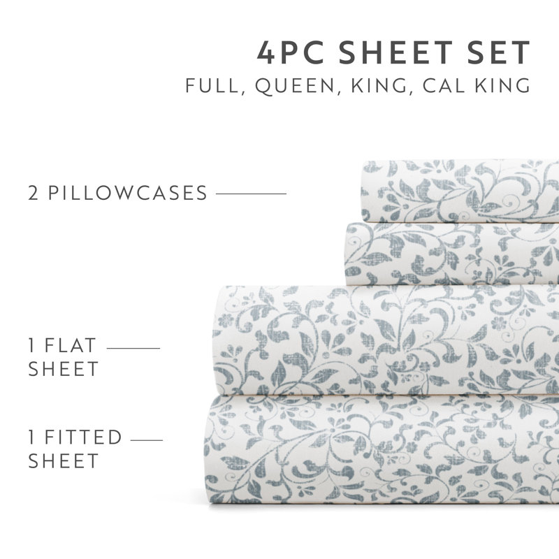 Full Navy Floral Microfiber Kids Bedding Set