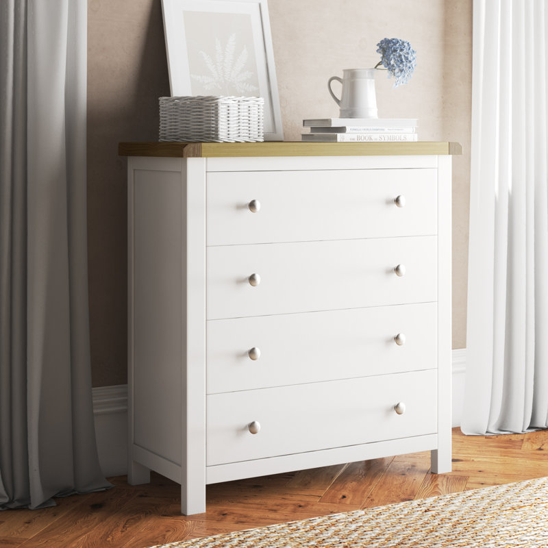 Audrey 4 Drawer Chest of Drawers, Off White/Brown