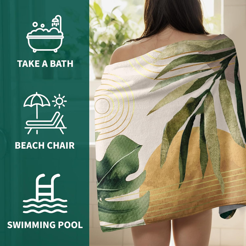 Serviette de bain en microfibre Boho, serviette de bain douce pour salle de bain 30 x 63 pouces, de style Mid-Century moderne, vous recevrez un sac fourre-tout en toile de style plage
