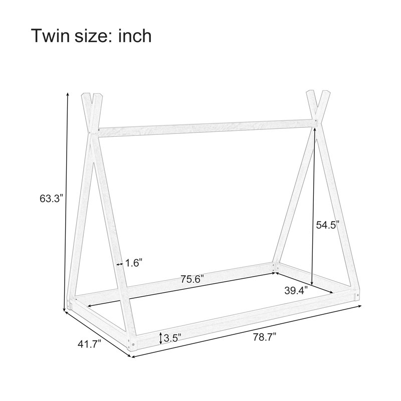 Lit simple au sol avec structure en pin robuste Twinnix Montessori, Blanc