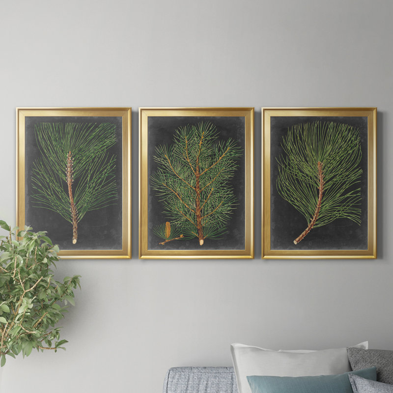 «Dramatic Pine I», ensemble de 3 peintures sur toile encadrées, Doré, H 22,5 po x l 91,5 po x P 1,5 po