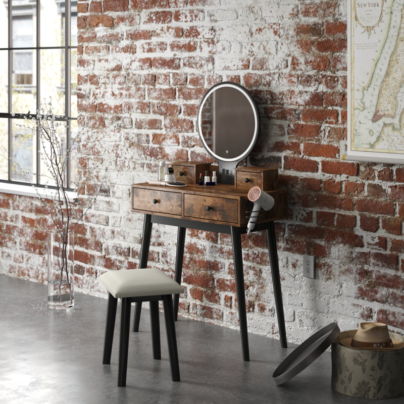 Ensemble coiffeuse avec tabouret et miroir Kyla