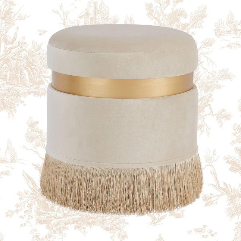 Laurelai Velvet Ottoman, Cream