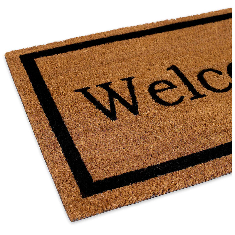 Durable Brown Coir Rectangular Welcome Doormat with Vinyl Backing