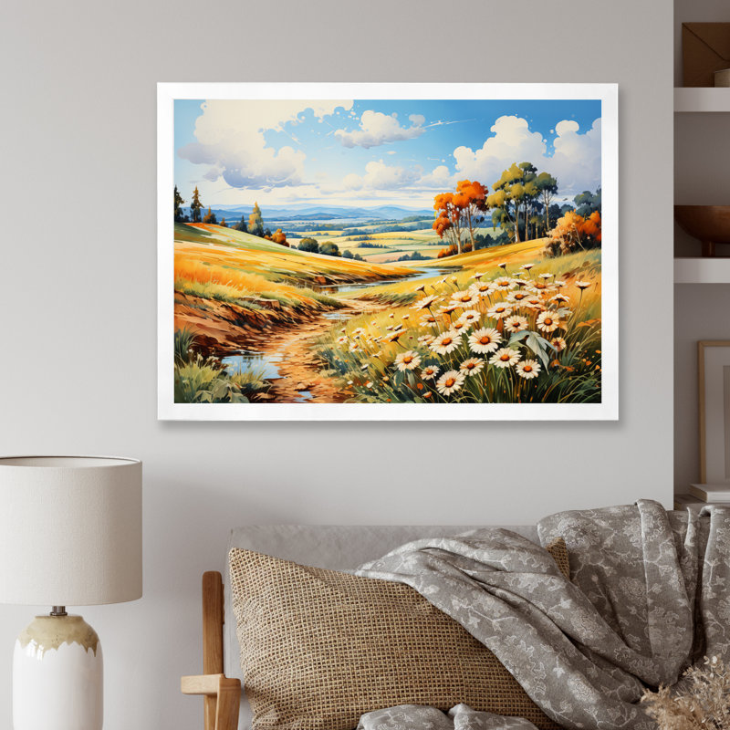 «Meadow Sunflower Symphony» sur toile, Cadre photo blanc, H 12 po x l 20 po x P 1 po