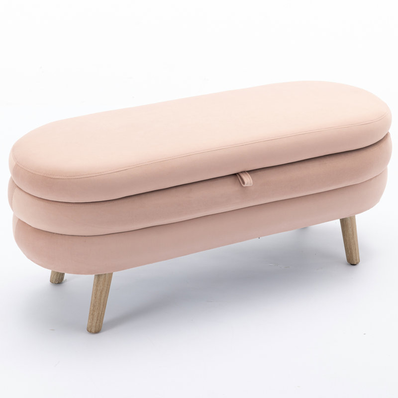 Noelany Upholstered Storage Bench, Light Pink Velvet