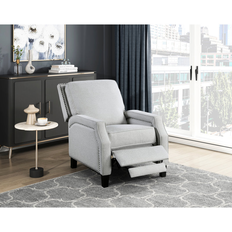 Siège inclinable moderne avec chenille grise, chaise rembourrée de mousse aux pieds exposés, finition noire, 38 po