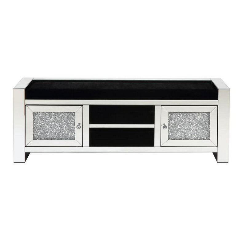Bench w/Storage, Mirrored & Faux Diamonds